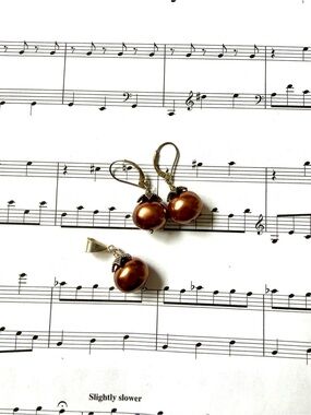 4 for $20 Copper Pearl Drop Earring and Pendant Set